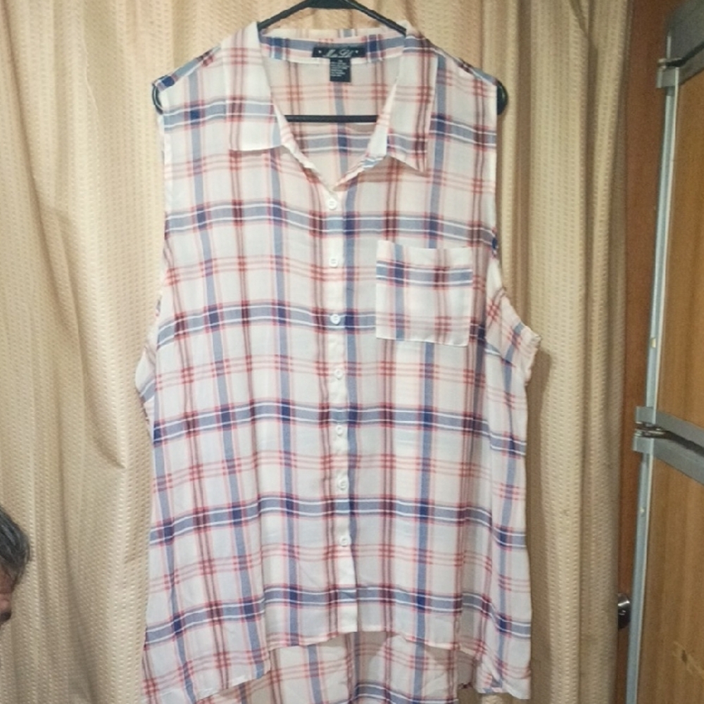 Miss Lili Sleeveless Plaid Blouse - Red, Blue, White